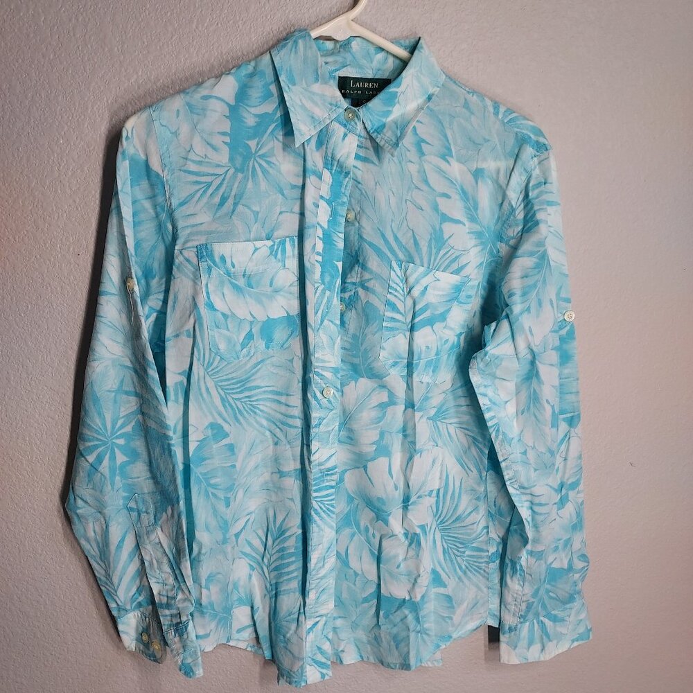 Lauren by Ralph Lauren Lightweight Tropical Button Up Long Sleeve Blouse - Small